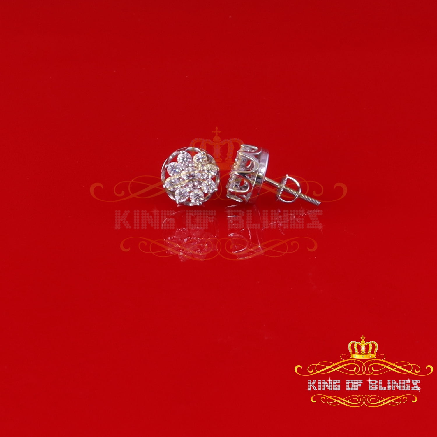 King of Bling's Men's/Womens 925 Silver White 1.00ct VVS 'D' Moissanite Round Stud Earrings