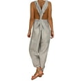 thumbnail image 3 of Women Romper Cotton Linen Bib Overalls Jumpsuits Plus Size Summer Strap Casual Rompers, 3 of 3