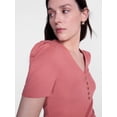 thumbnail image 5 of Scenario Women's V-Neck Henley Top with Short Puff Sleeves, Sizes XS-XXXL, 5 of 6
