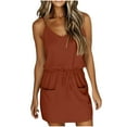 thumbnail image 2 of Wedding Guest Dress Plus Size, Women's Summer Sexy Fashion Solid Color Sleeveless V-Neck Bandage Pocket Dress(Brown,L), 2 of 5