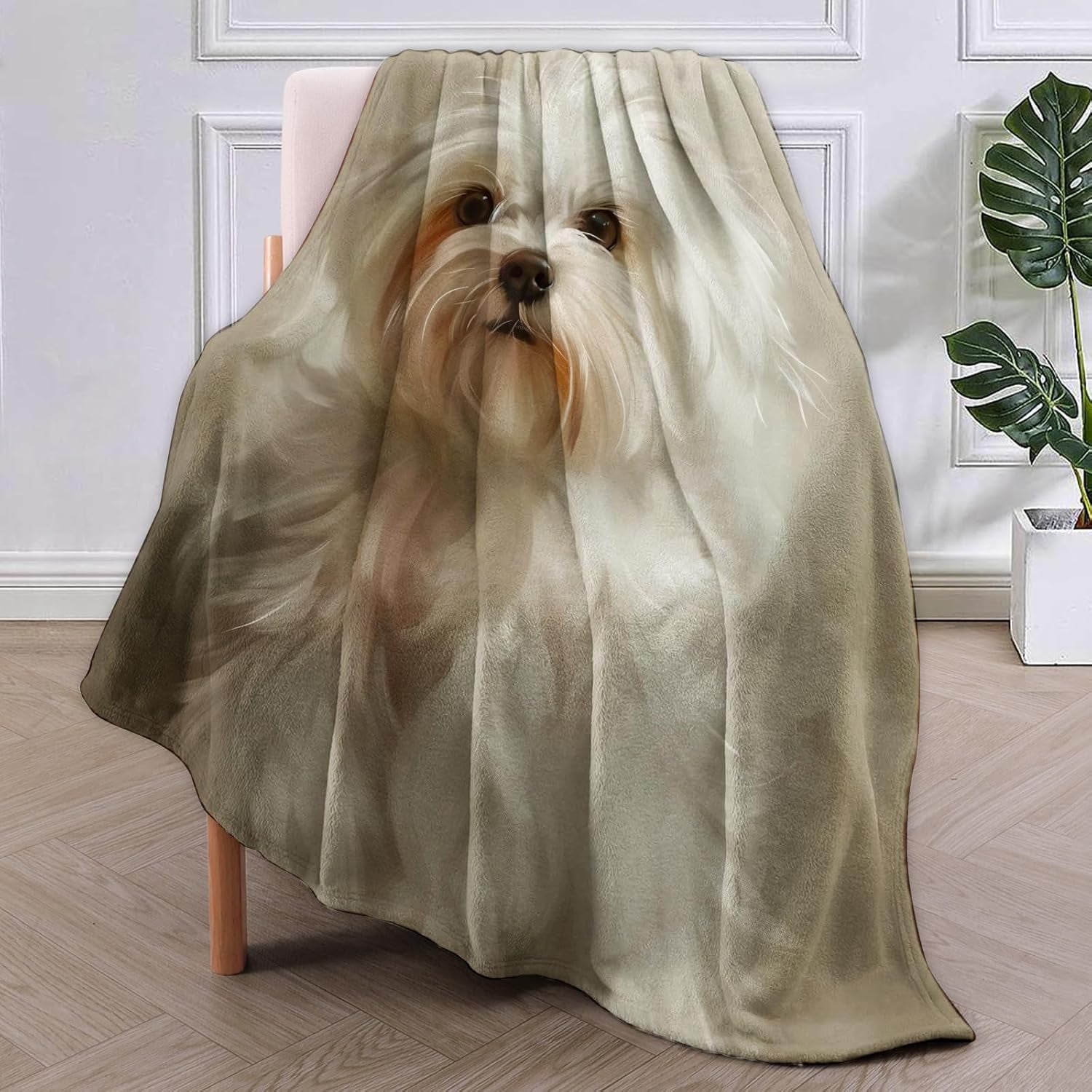 Maltese Dog Throw Blanket Gifts, Soft Cozy Fleece Blanket with Realistic Puppy Print, Lightweight Warm Blanket for Couch Bed Sofa, Perfect for Dog Lovers and Pet Decor, 40x50 in