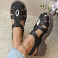 thumbnail image 2 of Rokment Women's Platform Closed Toe Gladiator Sandals Glitter Rhinestones Comfortable Leather Orthopedic Chunky Wedge Walking Dress Sandals with Arch Support for Woman Black Size 6, 2 of 7