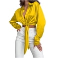 thumbnail image 2 of EGNMCR Veste à Manches Longues pour Femmes, Sans Capuche, Décontractée, Col en Satin, Mode et Élégance, Chemise Courte, 2 of 9