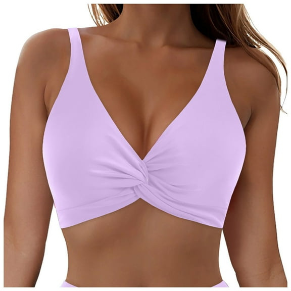Emitonse Cropped Tankini Tops for Women Twist Front Swimsuit Top Cut Out Bathing Suit Tops (S ,Light Purple )