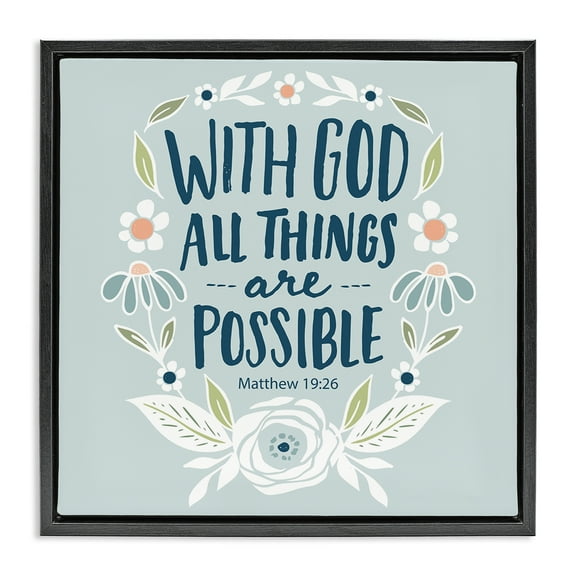 Stupell Industries All Things Possible Verse Religious Painting Black Floater Framed Art Print Wall Art, 18 x 18