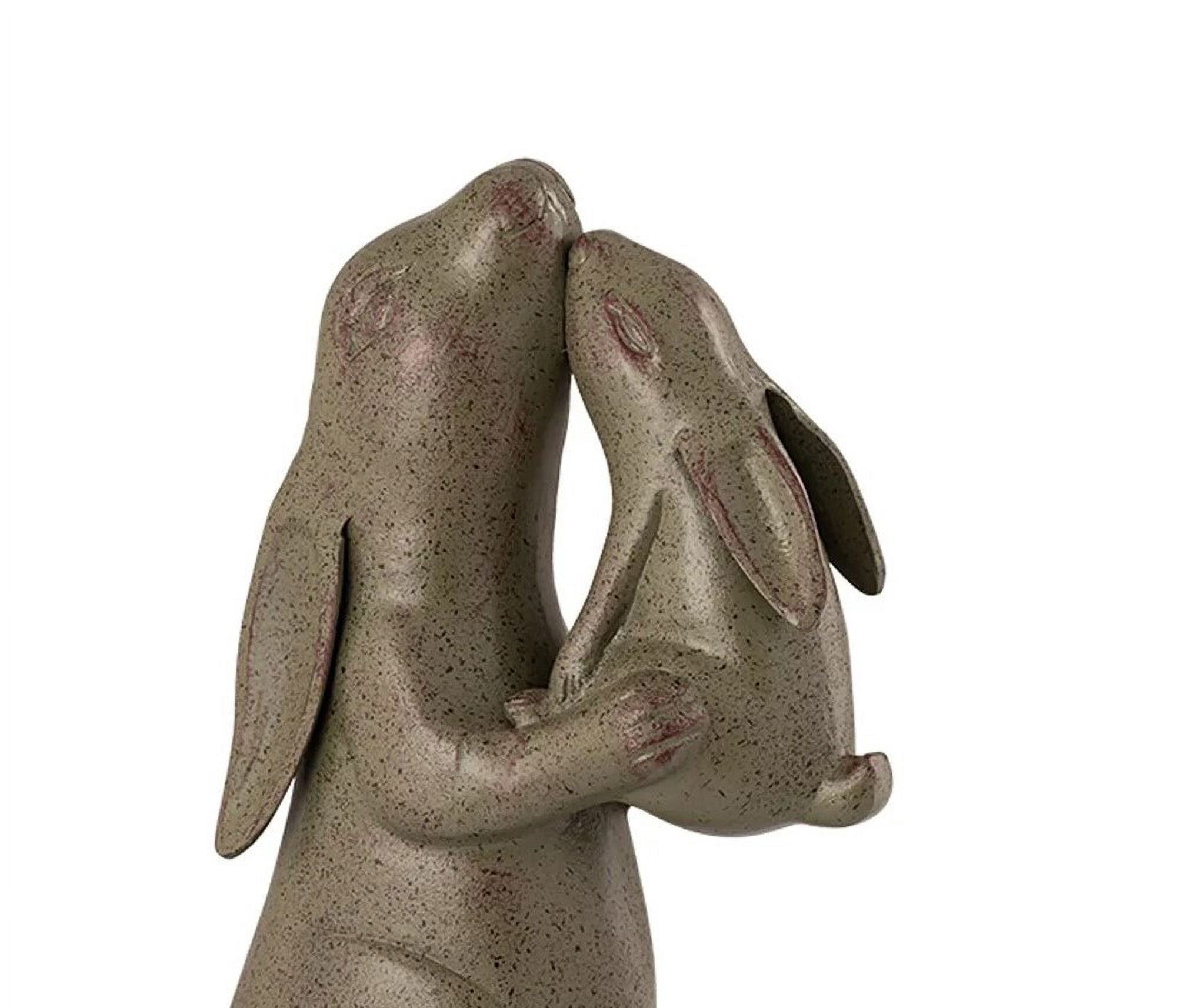 Tender Moment Rabbits Antique Grey Metal Garden Sculpture
