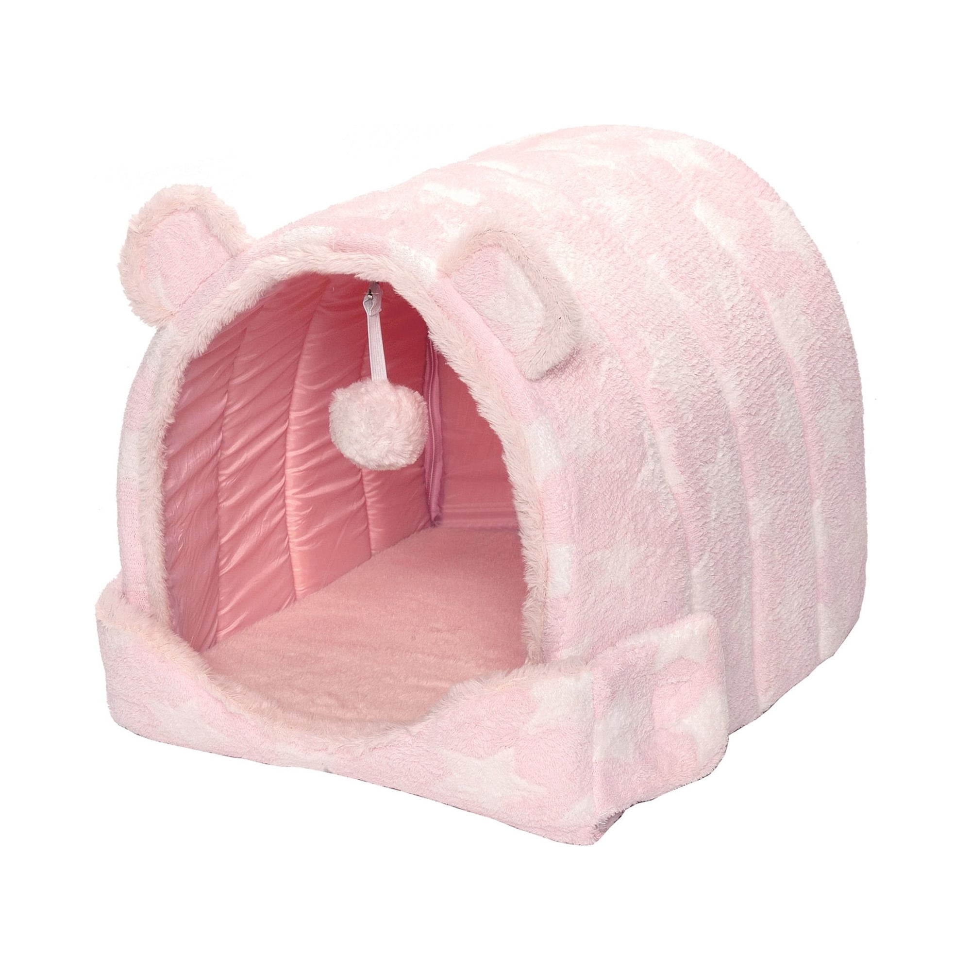 FurHaven Fleece Snuggle Hideout Pet Bed For Small Dogs and Cats - Pink Stars