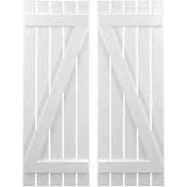 Ekena Millwork 19 1/2"W x 84"H Americraft Five Board (2 Batten) Exterior Real Wood Spaced Board-n-Batten Shutters w/ Z-Bar (Per Pair), White