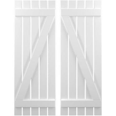 Ekena Millwork 19 1/2"W x 84"H Americraft Five Board (2 Batten) Exterior Real Wood Spaced Board-n-Batten Shutters w/ Z-Bar (Per Pair), White