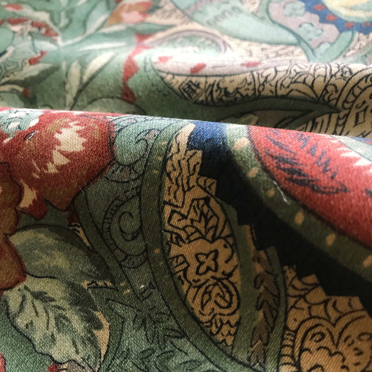 Pastel Traditional Paisley Printed Cotton Upholstery Fabric 54' by the Yard