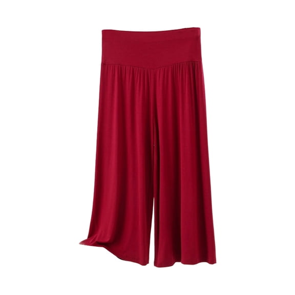 Glisme Casual Pants For Women High Waist Capris Pants Stretchy Summer Shorts Soft Comfortable Elastic Waistband Lightweight Trousers Red Trousers Regular Fit