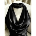 thumbnail image 5 of Women's Halter Cowl Neck Satin Maxi Dress, Solid Black Ruched Elegant Formal Party Dress, 5 of 6