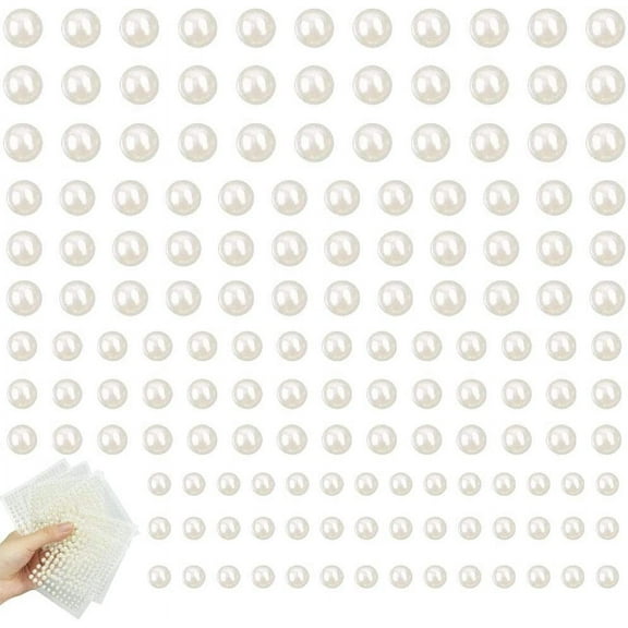 BUZIFU 1056pcs Self Adhesive Pearls Gems White Flat Back Pearl Sticker Round Stick On Pearls Beads Assorted Size Flat Backed Rhinestone Diamantes for Crafts, Makeup Nail Face Decoration (3/4/5/6mm)