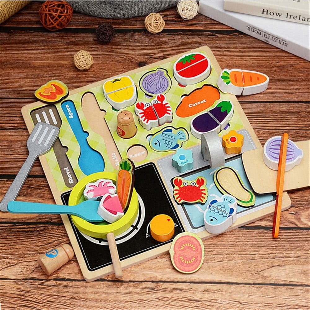 Wooden Children's Kitchen Vegetables toys Puzzle Jigsaw Educational Toy