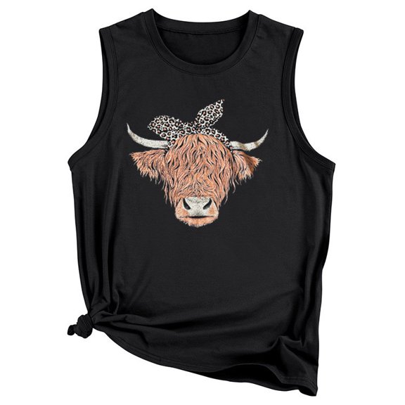 IROINNID Fashion Large Size Female Round Neck Sleeveless Print Bull Head Loose T-shirt Tank Top Large Vest Spring Saving Sale