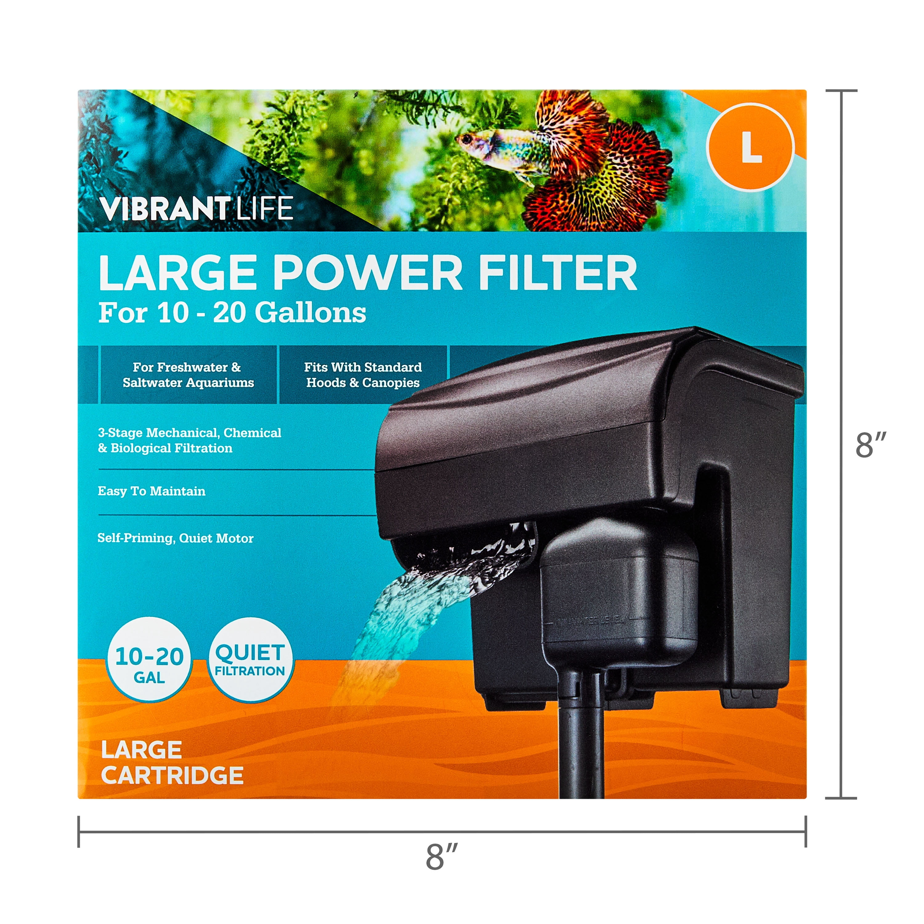 Vibrant Life Large Power Filter with Cartridge for 10- to 20-Gallon Fish Aquariums