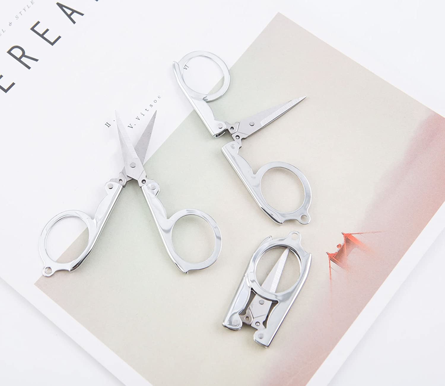 Yoqb Stainless Steel Folding Portable Travel Scissors Small Pocket Foldable Paper String Craft Shred Scissors, 15 PackA108