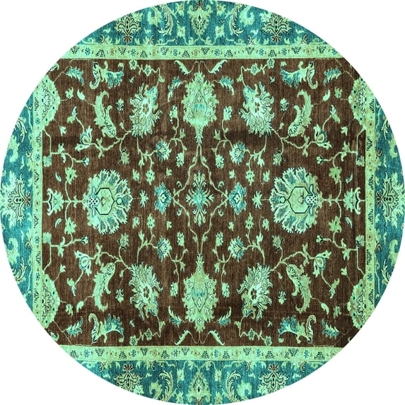 Ahgly Company Indoor Round Abstract Turquoise Blue Modern Area Rugs, 6' Round