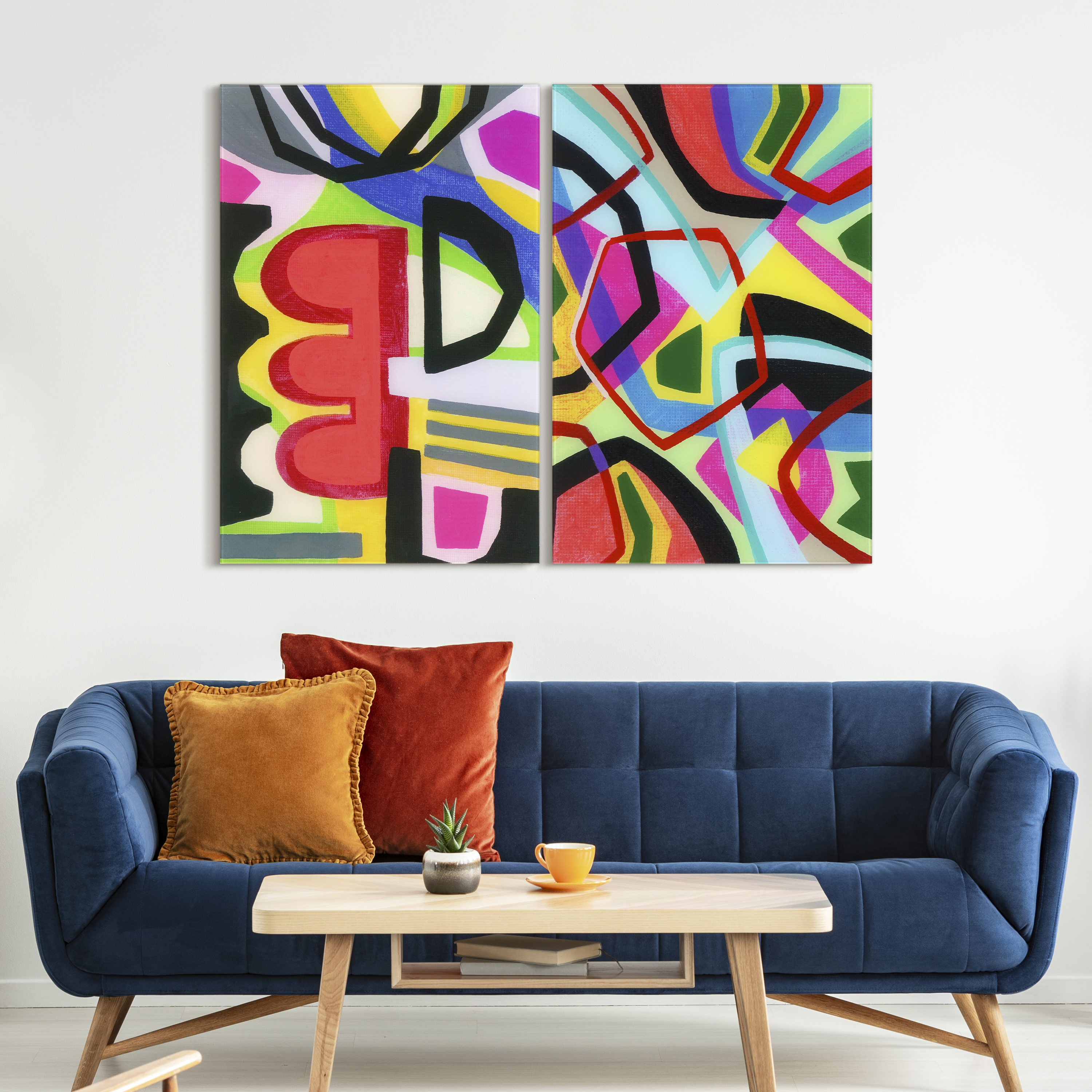 "Bold Shape Shift I & II" Frameless Free-Floating Reverse Printed Tempered Art Glass
