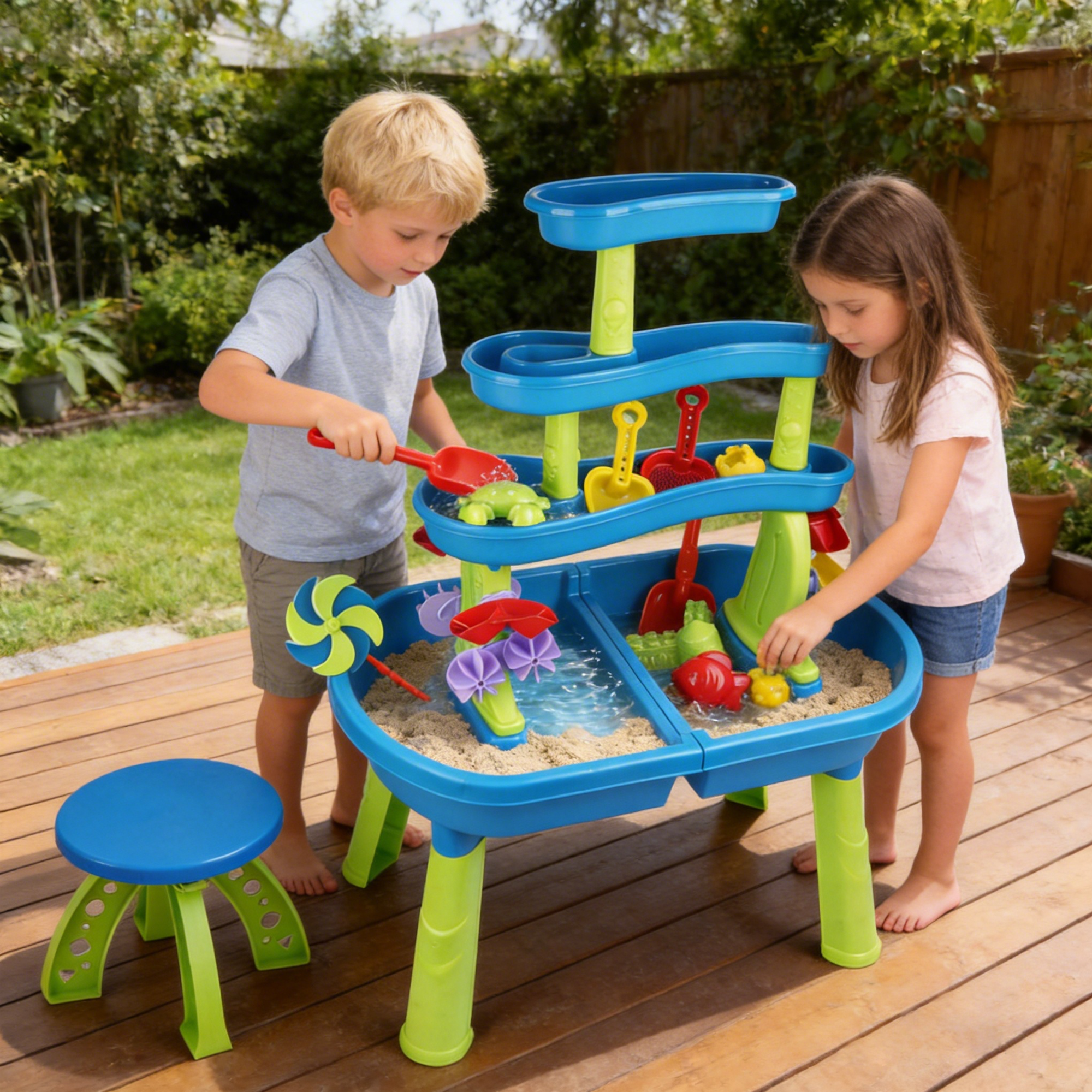 Richgv Sand Water Table for Toddlers 1-3, 4-Tier Water Play Table Outdoor Toys for Kids, Activity Sensory Play Water Table Beach Summer Outside Toys for Boys Girls