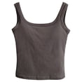 thumbnail image 4 of HOCIRET Tank Top with Built In Bra for Women Adjustable Spaghetti Strap Tops Solid Scoop Neck Padded Cami Shirt Y2k Layering Shapewear Dark Gray One Size, 4 of 5