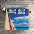 thumbnail image 2 of Ambesonne Holiday Quilted Coverlet 3 Pcs, Ocean Sailing Exotic, Queen Size, Blue Cream, 2 of 2