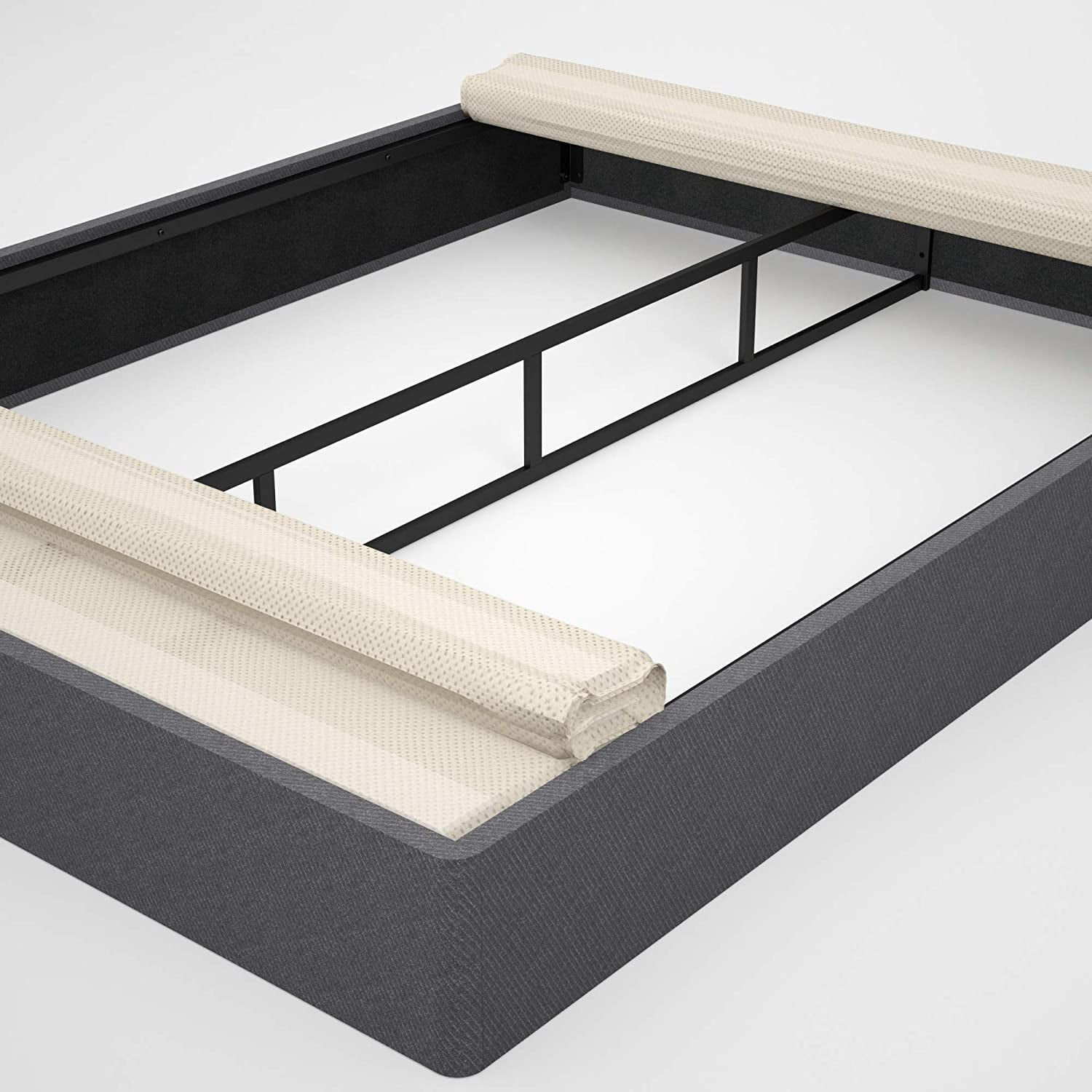 Zinus 9" Upholstered Metal Box Spring with Wood Slats, Mattress Foundation, Queen