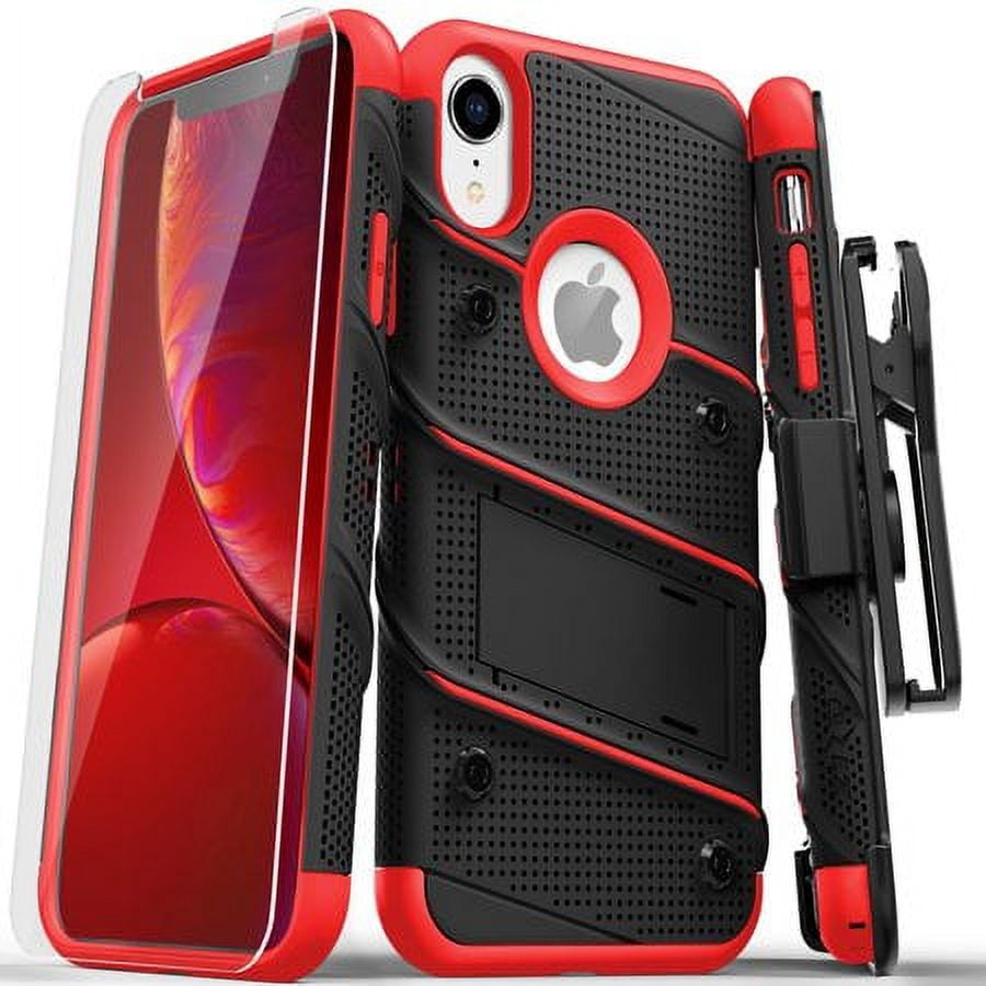 ZIZO BOLT Series for iPhone XR Case Military Grade Drop Tested with Tempered Glass Screen Protector Holster and Kickstand BLACK RED