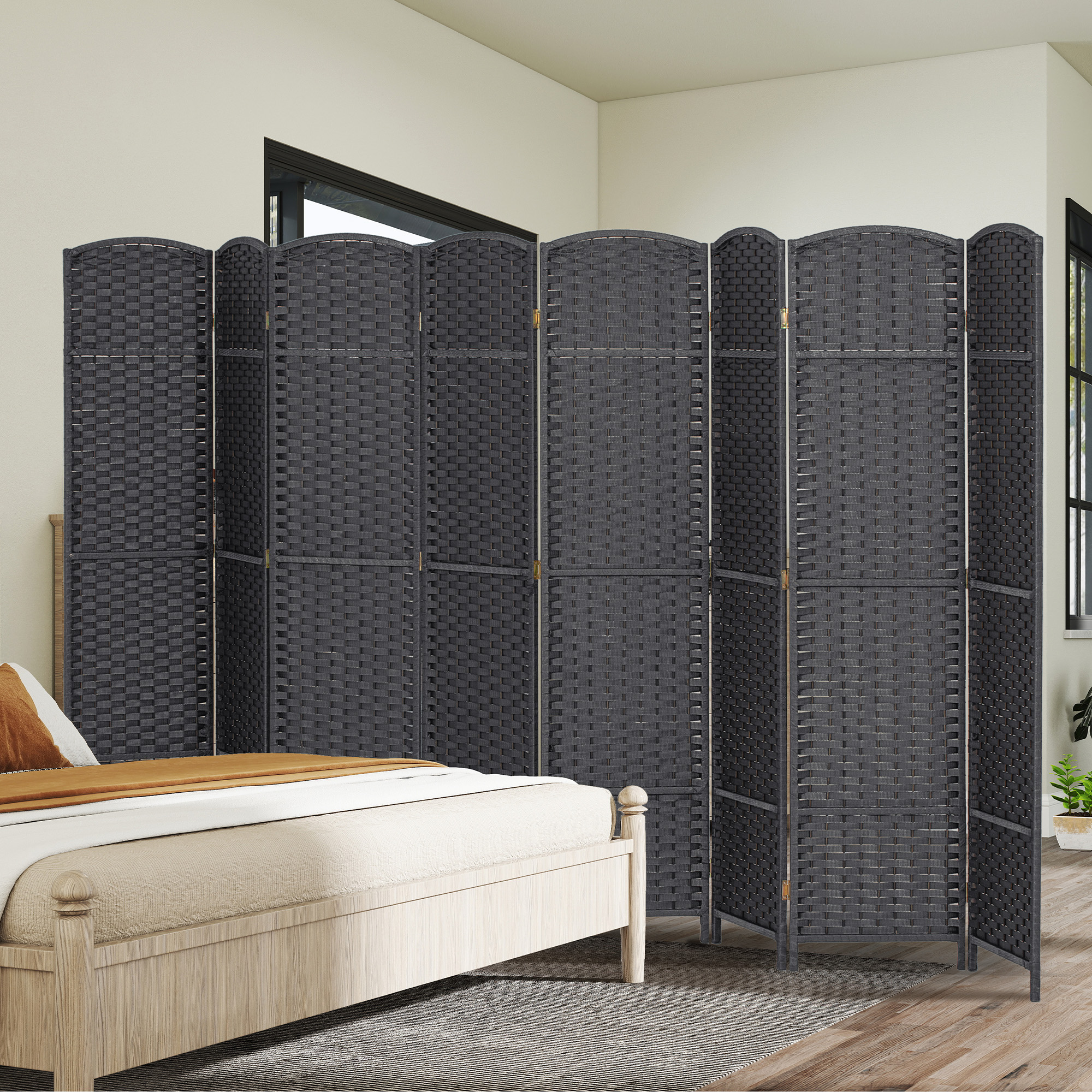 HOMCOM Room Divider, 8 Panel Folding Privacy Screen, 5.6' Tall Freestanding Partition for Home Office, Bedroom, Charcoal Gray