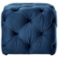 thumbnail image 3 of Ottoman en Velours Bleu Marine - Leonard - Forme Carrée - Moderne, 3 of 7