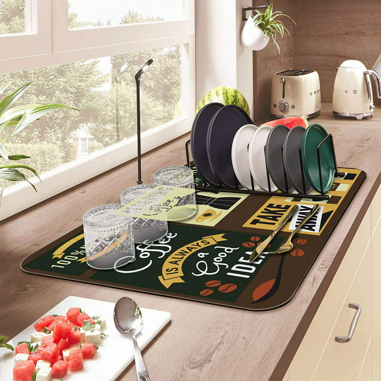 Dish Drying Mat for Kitchen Counter,Non-Slip Dish Drying Pad,Heat-Resistant  Coffee Bar Mat,Large Dish Drying Rack Mat,Kitchen Super Absorbent Draining