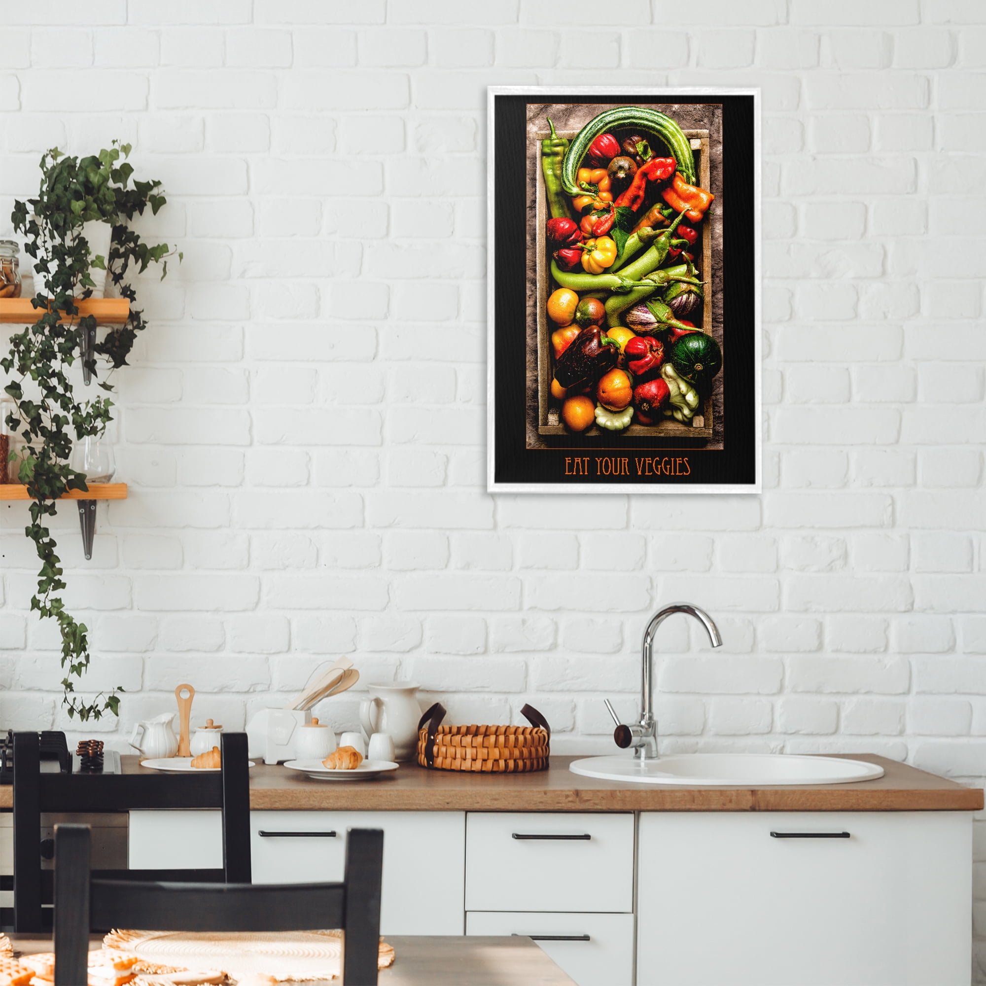 Stupell Industries Eat Your Veggies Vibrant Harvest White Framed Giclee Art, design by Carl Kravats