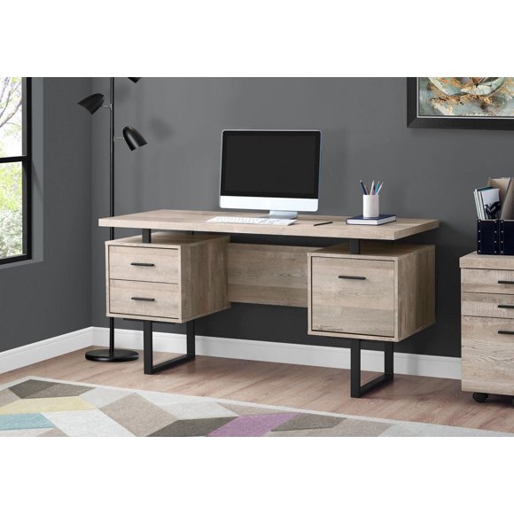 Monarch Specialties Computer Desk, Home Office, Laptop, Left, Right Set-up, Storage Drawers, 60"l, Work, Metal, Laminate, Beige, Black, Contemporary, Modern