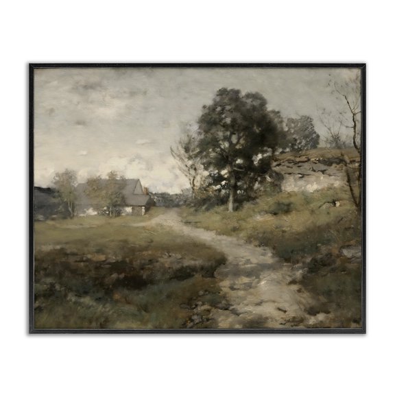 Stupell Industries French Country Vintage Farmhouse Scenic Landscape Black Framed Giclee Art, 14 x 11, by Riley B