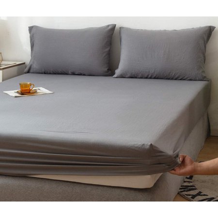 CC&DD HOME FASHION-1 Fitted Sheet + 2 Pillowcases (3-piece) Set, Pre-Washed Microfiber, Crinkle Textile, Double Brushed Ultra Soft & Comfort (Gray, King)