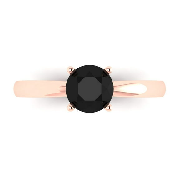 Clara Pucci 14K Rose Gold 1ct Onyx Solitaire Ring for Women