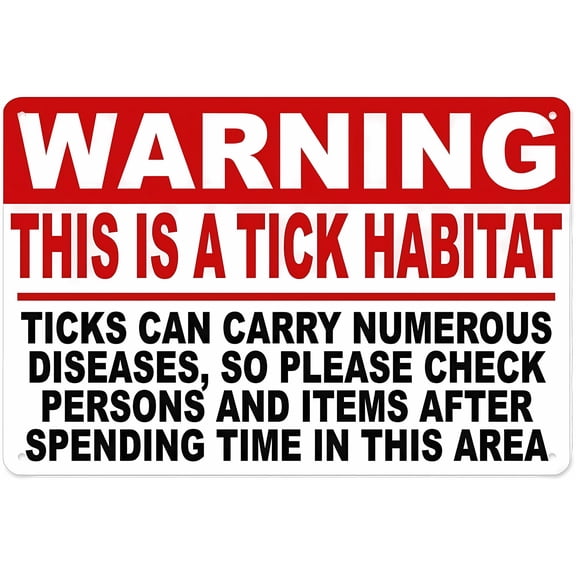 Warning Sign This is A Tick Habitat - 12×8 Inches, Vintage Metal Tin, Home Farm Bar Coffee Shop Club Wall Decor