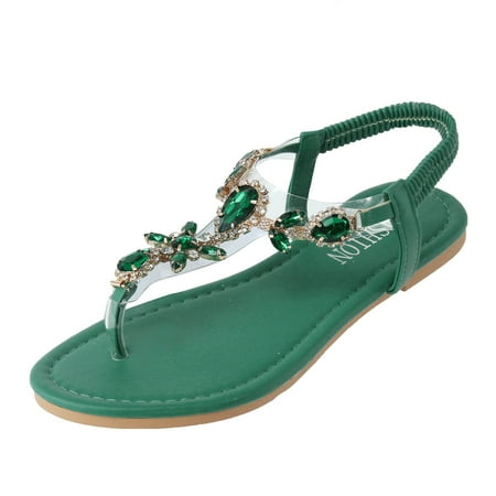

QYZEU Extra Wide Calf Rain Boots for Women Tie Up Sandals for Women Low Heel Ladies Fashion Summer Rhinestone Elastic Band Flat Flip Flops Outer Beach Sandals