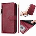 thumbnail image 1 of Étui Portefeuille pour Xiaomi Poco X7 Pro 5G avec Poche à Fermeture Éclair, Porte-Cartes, Support, Dragonne, Étui à Rabat en Cuir Rouge, 1 of 5