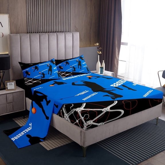 Erosebridal Basketball Player Bed Sheets Set Twin Size, Ball Sports Lover Bed Sheets Twin, Geometry Decor