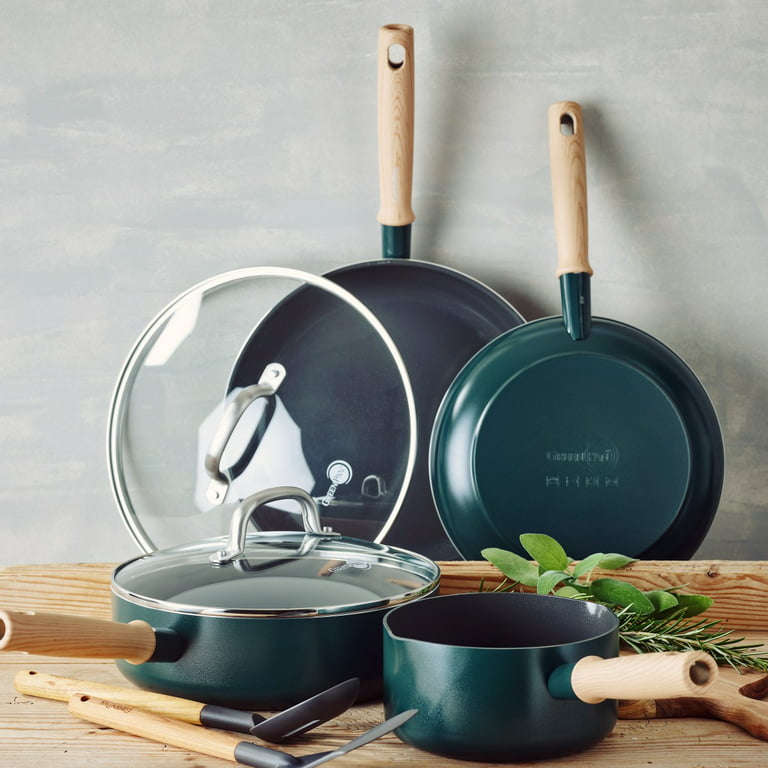 Green Frying Pan with Lid Cooking Wok Pots for Kitchen Durable