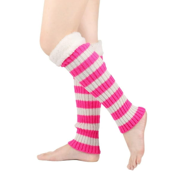 Leg Warmers for Women 80s Y2K Ribbed Striped Leg Warmer Fleece Plush Trim Knitted Christmas Holiday Socks Winter