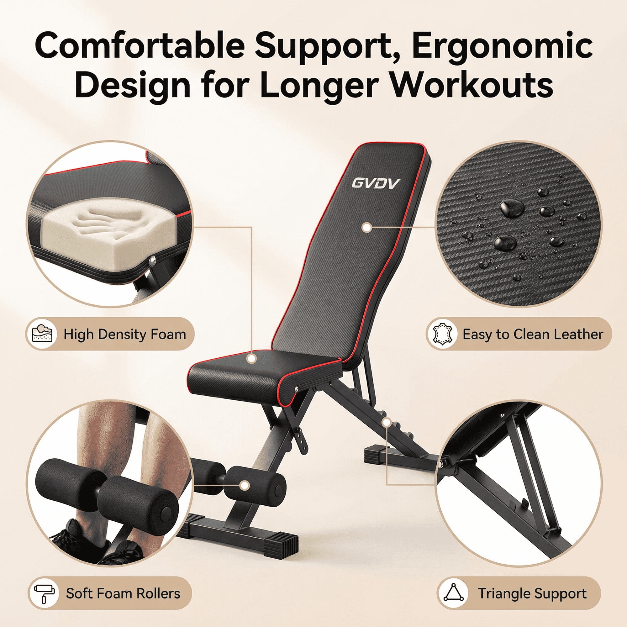 GVDV Adjustable Weight Bench for Full Body Workout, Foldable Bench for Home Gym Strength Training