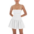 thumbnail image 3 of Gupgi Women Ruched Mini Dress Solid Color Spaghetti Tie Strap Slim Short Cami Dress, 3 of 8