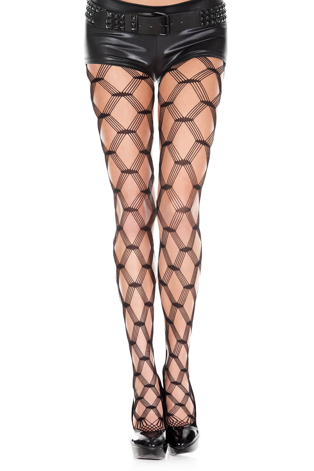 Women's Faux Knee High Black Stockings Diamond Net Fishnet Tights Full Pantyhose