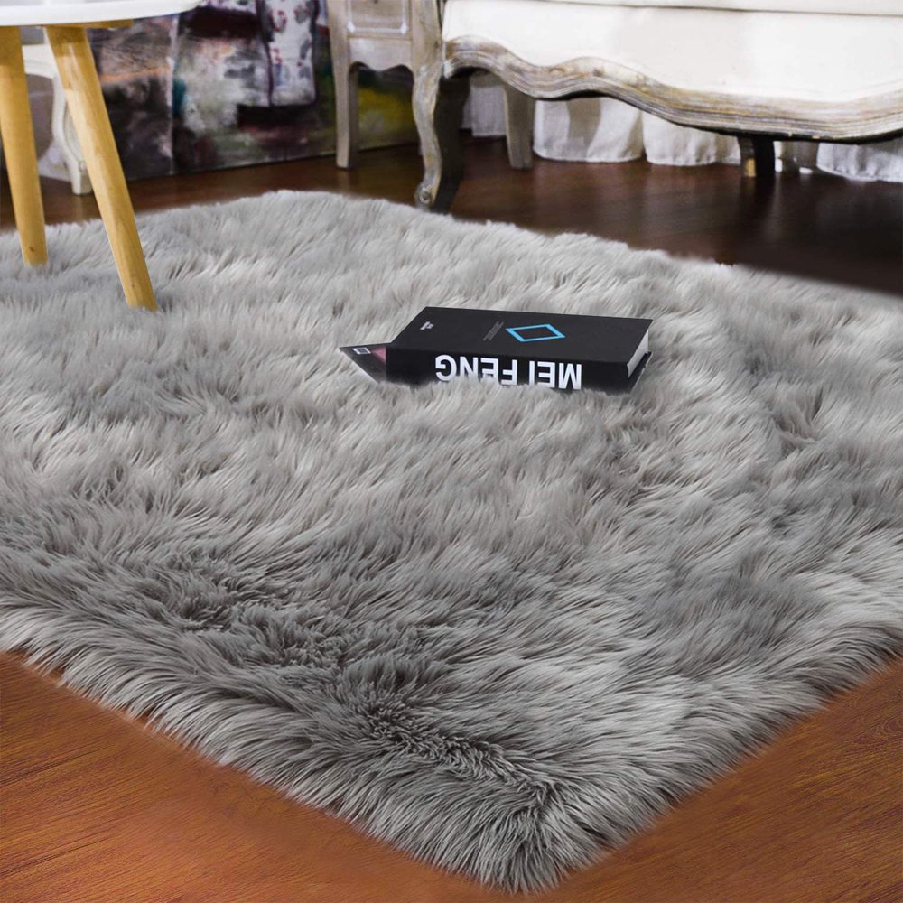 Faux Sheepskin Fur Fluffy Rug with Rug Grippers for Teal Area