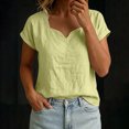 thumbnail image 6 of cocolona Linen Tops for Women Summer Solid Color V Neck Short Sleeve Shirts Dressy Casual Blouses, 6 of 6