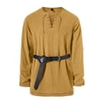 thumbnail image 2 of LMOIPLI Men Medieval Lace Up Tunic Long Sleeve Shirt, Vintage Renaissance Cosplay Blouse with Matching Belt, Loose Linen Blend Casual Renaissance Costume Top Yellow S, 2 of 6