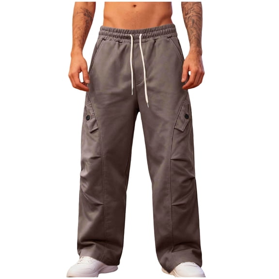 Wide Leg Sweatpants for Men Casual Solid Color Sweatpants Drawstring Elastic Fashion Pocket Trousers
