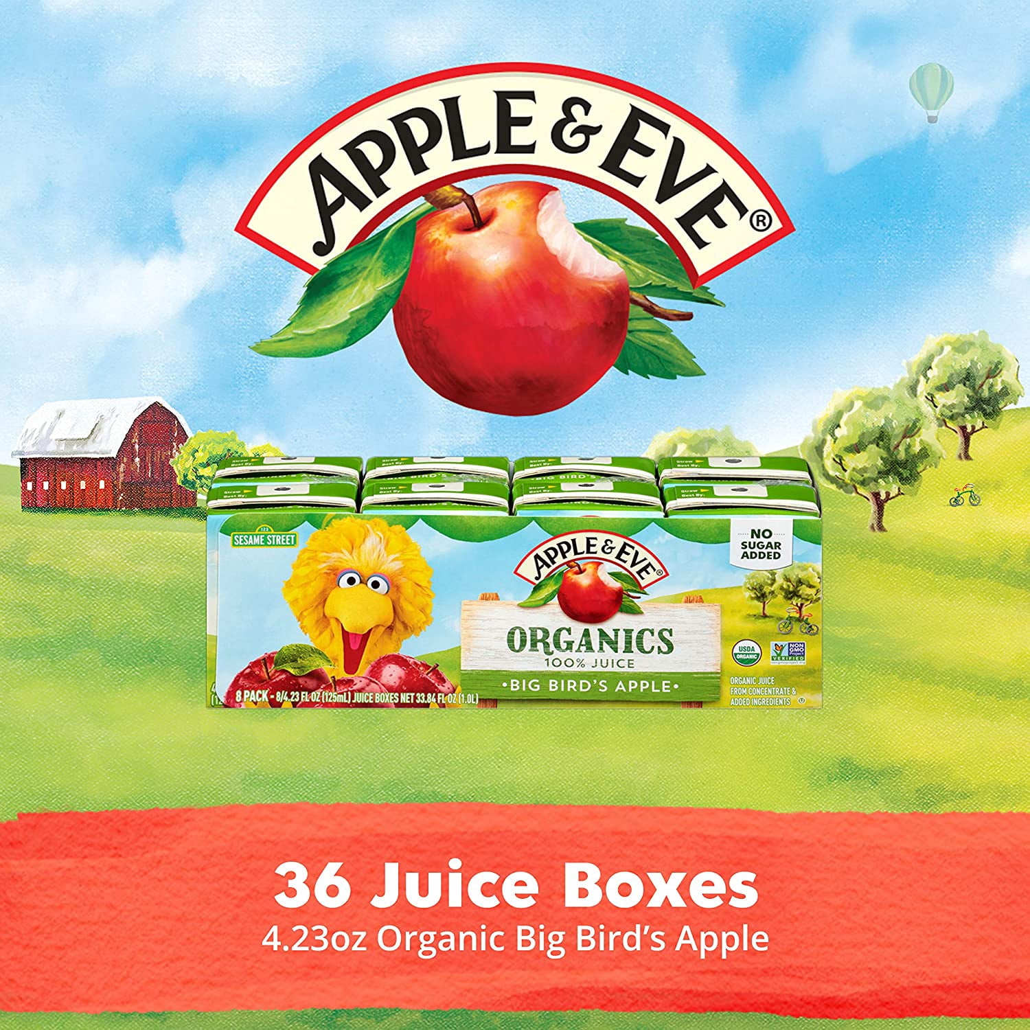 Apple & Eve Sesame Street Organics, Big Bird’s Apple Juice, 5 Count, Pack of 8